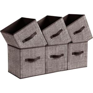 imageSONGMICS Storage Cubes 11Inch NonWoven Fabric Bins with Double Handles Set of 6 Closet Organizers for Shelves Foldable for Clothes Misty Blue UROB026I01Walnut Color