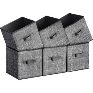 imageSONGMICS Storage Cubes 11Inch NonWoven Fabric Bins with Double Handles Set of 6 Closet Organizers for Shelves Foldable for Clothes Misty Blue UROB026I01Classic Black