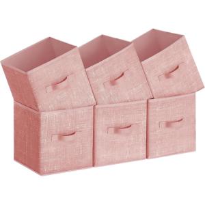 imageSONGMICS Storage Cubes 11Inch NonWoven Fabric Bins with Double Handles Set of 6 Closet Organizers for Shelves Foldable for Clothes Misty Blue UROB026I01Jelly Pink