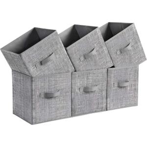 imageSONGMICS Storage Cubes 11Inch NonWoven Fabric Bins with Double Handles Set of 6 Closet Organizers for Shelves Foldable for Clothes Misty Blue UROB026I01Cattail Gray
