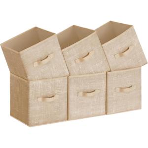 imageSONGMICS Storage Cubes 11Inch NonWoven Fabric Bins with Double Handles Set of 6 Closet Organizers for Shelves Foldable for Clothes Misty Blue UROB026I01Sand Beige