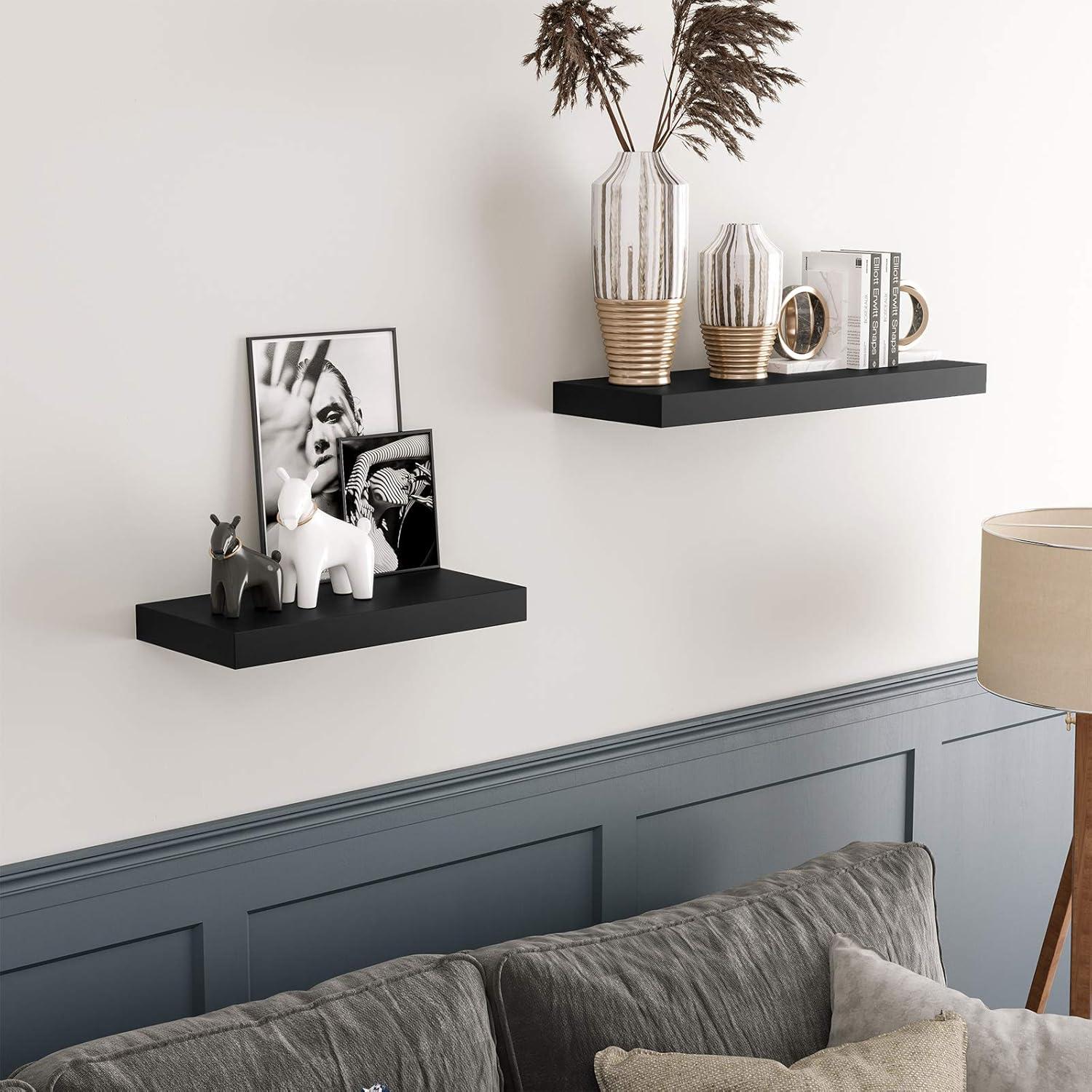 imageVASAGLE Wall Shelf Vintage Floating Shelf 157 inch Hanging Shelves Wall Mounted for Photos Decorations Rustic Brown ULWS24BXBlack