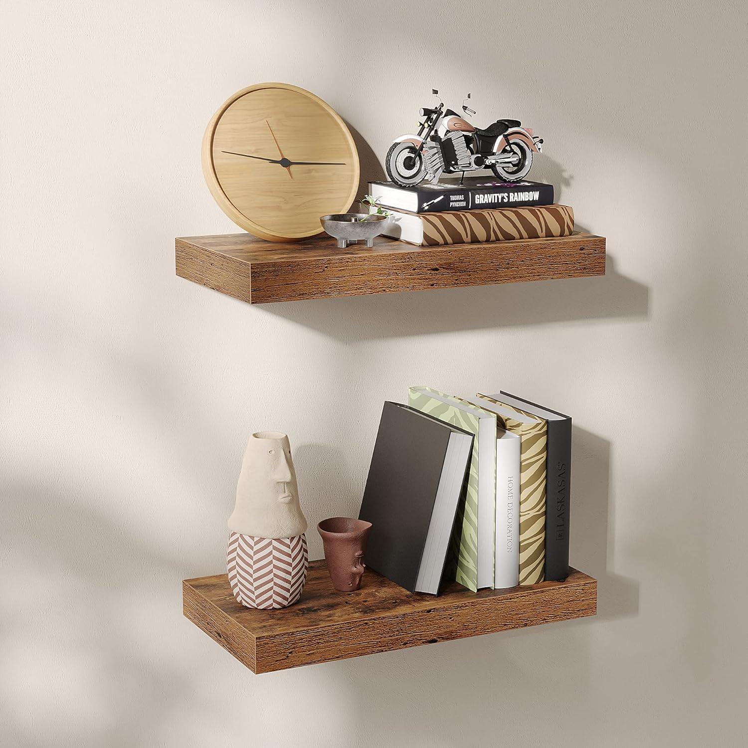 imageVASAGLE Wall Shelf Vintage Floating Shelf 157 inch Hanging Shelves Wall Mounted for Photos Decorations Rustic Brown ULWS24BXRustic Brown