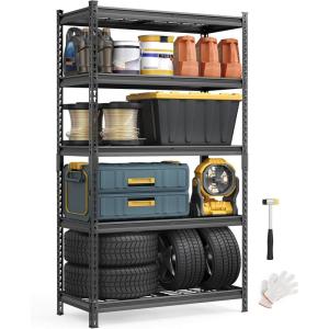 imageSONGMICS 5Tier Storage Shelves HeavyDuty Garage Shelving Adjustable Shelving Unit Steel Shelf Boltless Assembly for Garage Shed 2250 lb Load 18 x 36 x 72 Inches Ink Black UGLR453B0118D x 36W x 72H