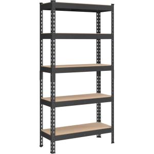 imageSONGMICS 5Tier Storage Shelves Load 2310 lb Garage Storage Boltless Assembly Adjustable Shelving Unit 236 x 472 x 709 Inches for Study Shed Basement Gray and Natural Beige UGLR600G01Black  Natural Beige