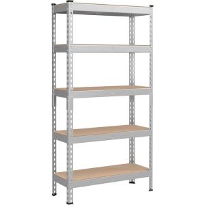imageSONGMICS 5Tier Storage Shelves Load 2310 lb Garage Storage Boltless Assembly Adjustable Shelving Unit 236 x 472 x 709 Inches for Study Shed Basement Gray and Natural Beige UGLR600G01Silver  Natural Beige