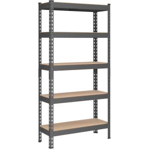imageSONGMICS 5Tier Storage Shelves Load 2310 lb Garage Storage Boltless Assembly Adjustable Shelving Unit 236 x 472 x 709 Inches for Study Shed Basement Gray and Natural Beige UGLR600G01Gray  Natural Beige