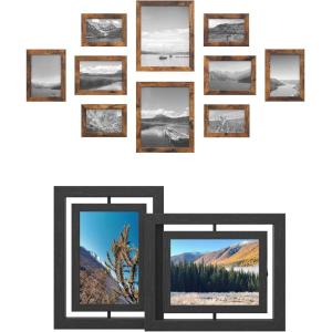 imageSONGMICS Picture Frames Bundle Set of 10 with Set of 2 Rustic Brown and Black URPF010X01 and URPF258B01