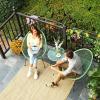imageSONGMICS 3Piece Outdoor Seating Acapulco Chair Modern Patio Furniture Set Glass Top Table and 2 Chairs Indoor and Outdoor Conversation Bistro Set Light Green UGGF011C01Light Green