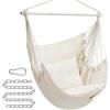 imageSONGMICS Hammock Chair Load Capacity 500 lb Hanging Chair with 2 Cushions Large Hammock Swing with Chain and Pocket for Indoor Outdoor Living Room Bedroom Dove Gray UGDC197G01Cream White