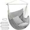 imageSONGMICS Hammock Chair Load Capacity 500 lb Hanging Chair with 2 Cushions Large Hammock Swing with Chain and Pocket for Indoor Outdoor Living Room Bedroom Dove Gray UGDC197G01Dove Gray
