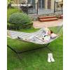 imageSONGMICS Hammock Quilted Hammock with Curved Bamboo Spreaders Pillow 787 x 551 Inches Portable Padded Hammock Holds up to 495 lbampnbspGray and Beige Rhombus UGDC034G02Gray  Beige Rhombus