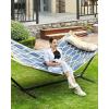 imageSONGMICS Hammock Quilted Hammock with Curved Bamboo Spreaders Pillow 787 x 551 Inches Portable Padded Hammock Holds up to 495 lbampnbspGray and Beige Rhombus UGDC034G02Blue  Beige Rhombus