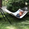 imageSONGMICS Hammock Quilted Hammock with Curved Bamboo Spreaders Pillow 787 x 551 Inches Portable Padded Hammock Holds up to 495 lbampnbspGray and Beige Rhombus UGDC034G02Cream  Beige