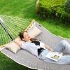 imageSONGMICS Hammock Quilted Hammock with Curved Bamboo Spreaders Pillow 787 x 551 Inches Portable Padded Hammock Holds up to 495 lbampnbspGray and Beige Rhombus UGDC034G02Gray  Beige