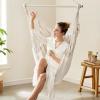 imageSONGMICS Hammock Chair Load Capacity 500 lb Hanging Chair with 2 Cushions Large Hammock Swing with Chain and Pocket for Indoor Outdoor Living Room Bedroom Dove Gray UGDC197G01Cream White