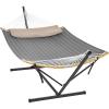 imageSONGMICS Hammock Quilted Hammock with Curved Bamboo Spreaders Pillow 787 x 551 Inches Portable Padded Hammock Holds up to 495 lbampnbspGray and Beige Rhombus UGDC034G02Black  Gray