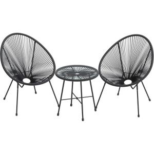 imageSONGMICS 3Piece Outdoor Seating Acapulco Chair Modern Patio Furniture Set Glass Top Table and 2 Chairs Indoor and Outdoor Conversation Bistro Set Light Green UGGF011C01Ink Black