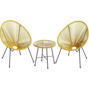 imageSONGMICS 3Piece Outdoor Seating Acapulco Chair Modern Patio Furniture Set Glass Top Table and 2 Chairs Indoor and Outdoor Conversation Bistro Set Light Green UGGF011C01Yellow
