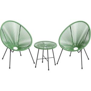 imageSONGMICS 3Piece Outdoor Seating Acapulco Chair Modern Patio Furniture Set Glass Top Table and 2 Chairs Indoor and Outdoor Conversation Bistro Set Light Green UGGF011C01Light Green