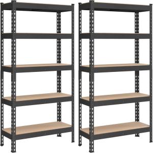 imageSONGMICS 5Tier Storage Shelves Load 2310 lb Set of 2 Garage Storage Boltless Assembly Adjustable Shelving Unit 118 x 295 x 591 Inches for Study Shed Basement Silver UGLR300E02Black