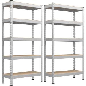 imageSONGMICS 5Tier Storage Shelves Load 2310 lb Set of 2 Garage Storage Boltless Assembly Adjustable Shelving Unit 118 x 295 x 591 Inches for Study Shed Basement Silver UGLR300E02Silver