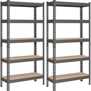 imageSONGMICS 5Tier Storage Shelves Load 2310 lb Set of 2 Garage Storage Boltless Assembly Adjustable Shelving Unit 118 x 295 x 591 Inches for Study Shed Basement Silver UGLR300E02Grey