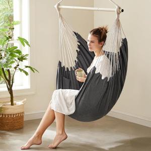 imageSONGMICS Hammock Chair Load Capacity 500 lb Hanging Chair with 2 Cushions Large Hammock Swing with Chain and Pocket for Indoor Outdoor Living Room Bedroom Dove Gray UGDC197G01Slate Gray