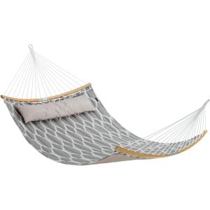 imageSONGMICS Hammock Quilted Hammock with Curved Bamboo Spreaders Pillow 787 x 551 Inches Portable Padded Hammock Holds up to 495 lbampnbspGray and Beige Rhombus UGDC034G02Gray  Beige Rhombus