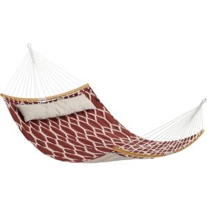 imageSONGMICS Hammock Quilted Hammock with Curved Bamboo Spreaders Pillow 787 x 551 Inches Portable Padded Hammock Holds up to 495 lbampnbspGray and Beige Rhombus UGDC034G02Red  Beige Rhombus