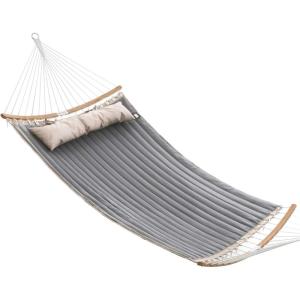 imageSONGMICS Hammock Quilted Hammock with Curved Bamboo Spreaders Pillow 787 x 551 Inches Portable Padded Hammock Holds up to 495 lbampnbspGray and Beige Rhombus UGDC034G02Gray  Beige