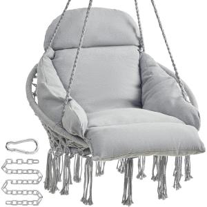 imageSONGMICS Hanging Chair Hammock Chair with Large Thick Cushion Boho Swing Chair for Bedroom Patio Balcony Garden Holds up to 264 lb Accessories Included Dove Gray UGDC042G11Dove Gray