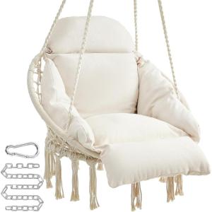 imageSONGMICS Hanging Chair Hammock Chair with Large Thick Cushion Boho Swing Chair for Bedroom Patio Balcony Garden Holds up to 264 lb Accessories Included Dove Gray UGDC042G11Cloud White