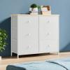 imageSONGMICS Dresser Storage Unit with 6 Easy Pull Fabric Drawers Dresser Drawer Organizer Unit with Metal Frame Wooden Tabletop for Closet Black ULTS23HCream White  Oak