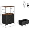 imageSONGMICS Rustic Nightstand Industrial Bedside Table with Drawer 2 Shelves Fabric Drawer Dresser End Table with Wooden Top and Front Rustic Brown and Black ULGS20H2 Drawers