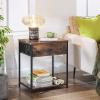 imageSONGMICS Rustic Nightstand Industrial Bedside Table with Drawer 2 Shelves Fabric Drawer Dresser End Table with Wooden Top and Front Rustic Brown and Black ULGS20H1 Drawer