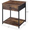 imageSONGMICS Rustic Nightstand Industrial Bedside Table with Drawer 2 Shelves Fabric Drawer Dresser End Table with Wooden Top and Front Rustic Brown and Black ULGS20H1 Drawer
