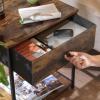 imageSONGMICS Rustic Nightstand Industrial Bedside Table with Drawer 2 Shelves Fabric Drawer Dresser End Table with Wooden Top and Front Rustic Brown and Black ULGS20H1 Drawer
