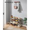 imageSONGMICS Shoe Rack 3Tier Shoe Organizer Metal Storage Shelf Upright or Upside Down for 1620 Pairs Stackable for Entryway 118 x 362 x 217 Inches Black ULSA303B02Walnut Brown