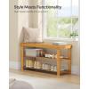 imageSONGMICS Shoe Rack Bench 3Tier Bamboo Shoe Storage Organizer Entryway Bench Holds Up to 286 lb 113 x 276 x 178 Inches for Entryway Bathroom Bedroom Brown ULBS04ZNatural