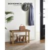 imageSONGMICS Shoe Rack Bench 3Tier Bamboo Shoe Storage Organizer Entryway Bench Holds Up to 286 lb 113 x 276 x 178 Inches for Entryway Bathroom Bedroom Brown ULBS04ZYellow Brown