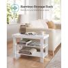 imageSONGMICS Shoe Rack Bench 3Tier Bamboo Shoe Storage Organizer Entryway Bench Holds Up to 286 lb 113 x 276 x 178 Inches for Entryway Bathroom Bedroom Brown ULBS04ZCloud White