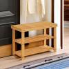 imageSONGMICS Shoe Rack Bench 3Tier Bamboo Shoe Storage Organizer Entryway Bench Holds Up to 286 lb 113 x 276 x 178 Inches for Entryway Bathroom Bedroom Brown ULBS04ZNatural