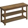 imageSONGMICS Shoe Rack Bench 3Tier Bamboo Shoe Storage Organizer Entryway Bench Holds Up to 286 lb 113 x 276 x 178 Inches for Entryway Bathroom Bedroom Brown ULBS04ZYellow Brown