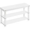 imageSONGMICS Shoe Rack Bench 3Tier Bamboo Shoe Storage Organizer Entryway Bench Holds Up to 286 lb 113 x 276 x 178 Inches for Entryway Bathroom Bedroom Brown ULBS04ZCloud White