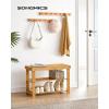 imageSONGMICS Shoe Rack Bench 3Tier Bamboo Shoe Storage Organizer Entryway Bench Holds Up to 286 lb 113 x 276 x 178 Inches for Entryway Bathroom Bedroom Brown ULBS04ZNatural