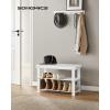 imageSONGMICS Shoe Rack Bench 3Tier Bamboo Shoe Storage Organizer Entryway Bench Holds Up to 286 lb 113 x 276 x 178 Inches for Entryway Bathroom Bedroom Brown ULBS04ZCloud White