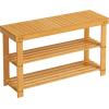 imageSONGMICS Shoe Rack Bench 3Tier Bamboo Shoe Storage Organizer Entryway Bench Holds Up to 286 lb 113 x 276 x 178 Inches for Entryway Bathroom Bedroom Brown ULBS04ZNatural