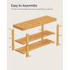 imageSONGMICS Shoe Rack Bench 3Tier Bamboo Shoe Storage Organizer Entryway Bench Holds Up to 286 lb 113 x 276 x 178 Inches for Entryway Bathroom Bedroom Brown ULBS04ZNatural