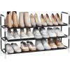 imageSONGMICS 3Tier Shoe Rack Shoe Storage for Hallway Closet Slim and SpaceSaving Metal Frame NonWoven Fabric Shelves Black ULSH053B01